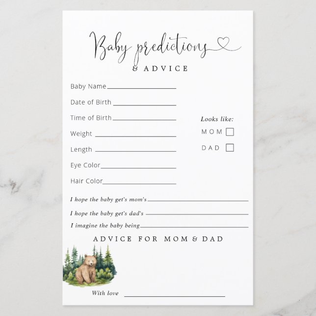 Woodland Baby Shower Predictions Ratschläge (Vorderseite)