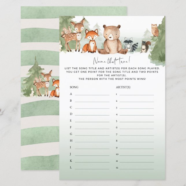 Woodland Baby Shower Spielname, der stimmen (Vorne/Hinten)