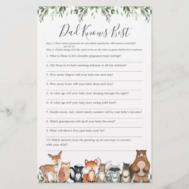 Woodland Baby Shower Vater kennt das beste Spiel (Vorderseite)