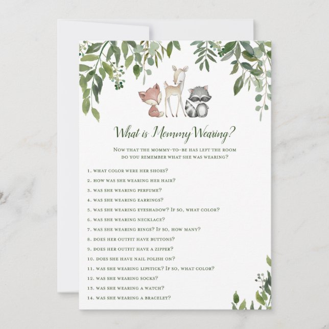 Woodland Baby Shower Was ist Mama mit Game 12x18? Einladung (Vorderseite)