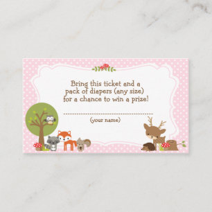 Woodland Baby Shower Windel Raffel Ticket rosa Begleitkarte