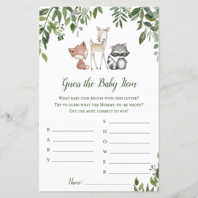 Woodland Baby Showspiel - Raten Sie Baby Item (Vorderseite)