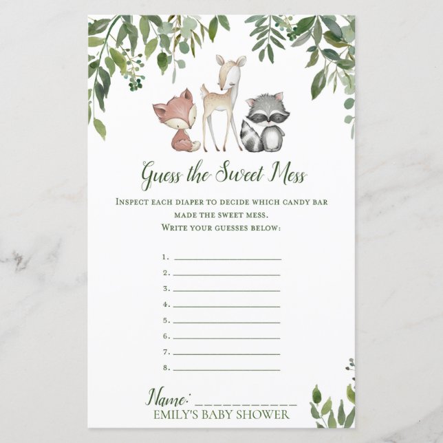 Woodland Baby Showspiel - raten Sie, Sweet Mess (Vorderseite)