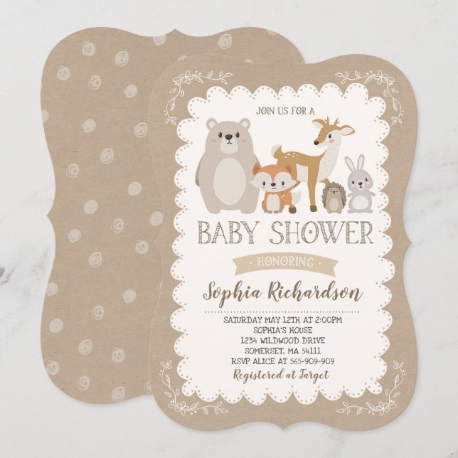 Woodland Babydusche Einladung Whimsical Dusche (Vorne/Hinten)