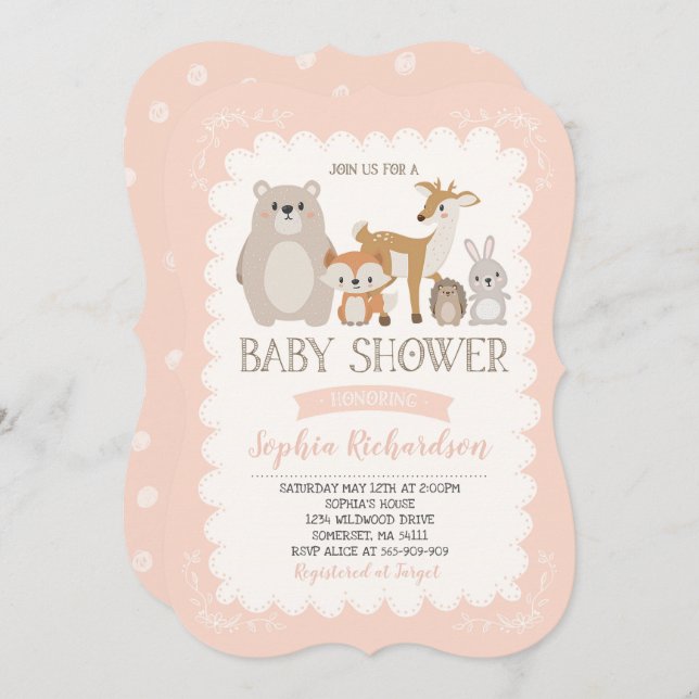Woodland Babydusche Einladung Whimsical Dusche (Vorne/Hinten)