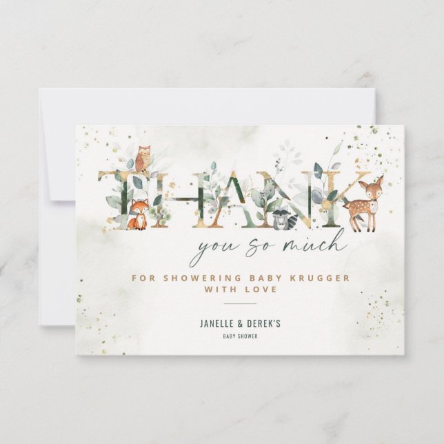 Woodland Babydusche Grüne Danke, Karte (Vorderseite)