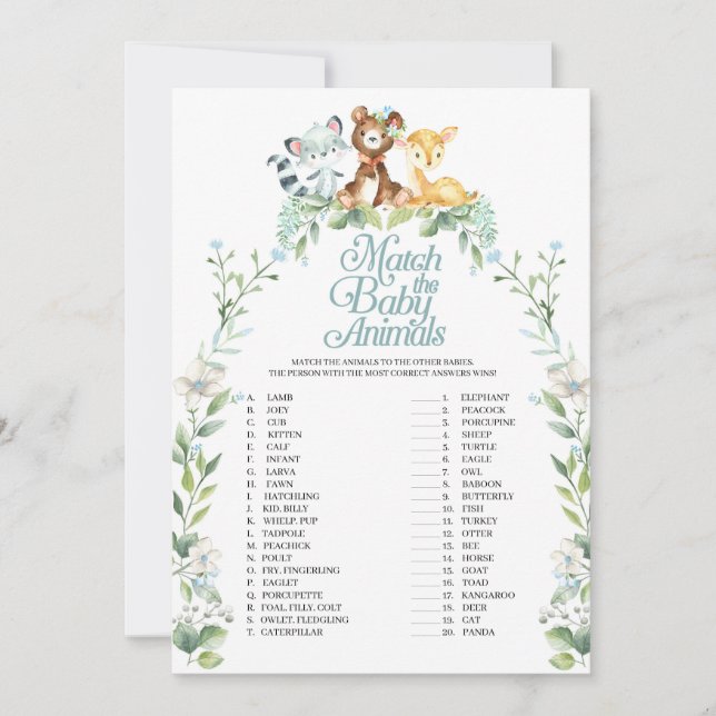 Woodland Babydusche passt zum Kinderspiel Einladung (Vorderseite)