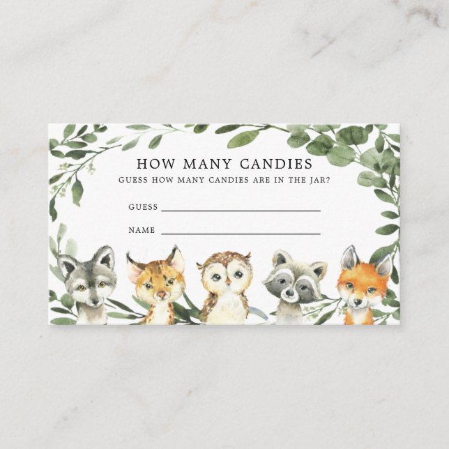 Woodland Babydusche schätzt, wie viele Candies Car Begleitkarte (Vorderseite)