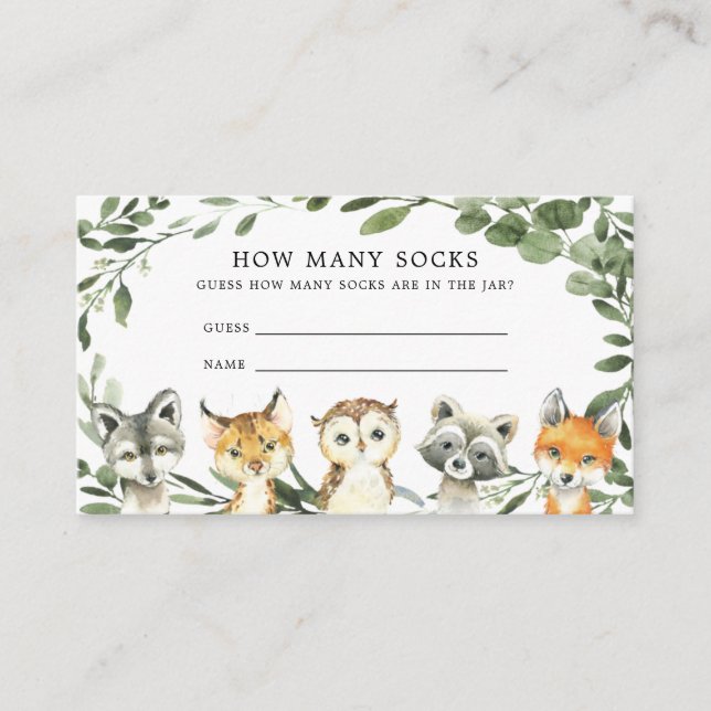 Woodland Babydusche schätzt wie viele Socken Card Begleitkarte (Vorderseite)