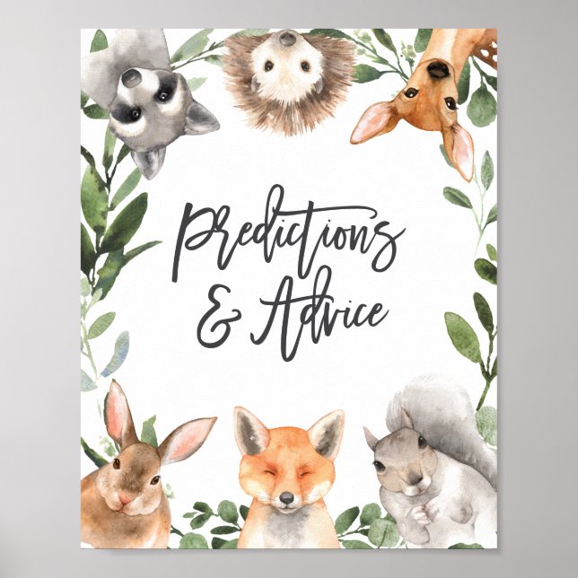 Woodland Babydusche Vorhersagen und Ratschläge Unt Poster (Vorne)