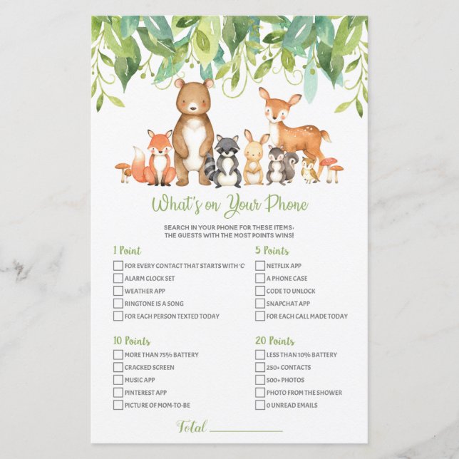 Woodland Babydusche Was auf Ihrem Handyspiel steht (Vorderseite)