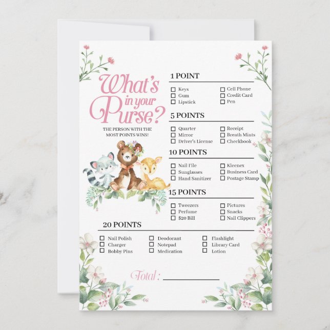 Woodland Babydusche Was in Ihrem Handspiel steckt Einladung (Vorderseite)