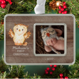 Woodland Baby's 1. Weihnachts-Foto Ornament Rahmen-Ornament Silber