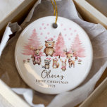 Woodland Baby's 1ST Christmas 2 Sided Foto Keramik Ornament<br><div class="desc">Einfach perfekt Baby's First Weihnachtsschmuck mit einer süßen Aquarellwald-Szene mit niedlichen kleinen Waldtieren in rosa Hüten und Schals gekleidet. auf die Rückseite gedreht,  um Ihr Foto hinzuzufügen, </div>