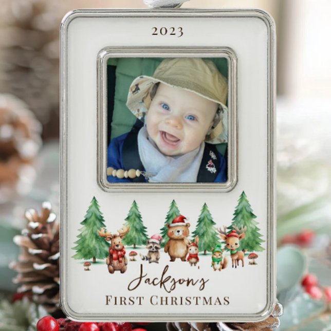 Woodland Baby's 1ST Christmas 2 Sided Foto Rahmen-Ornament Silber (Von Creator hochgeladen)