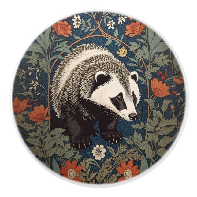Woodland Badger William Morris Inspiriert Keramikknauf (Vorderseite)