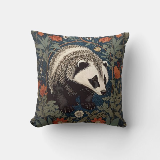 Woodland Badger William Morris Inspiriert Kissen (Vorderseite)