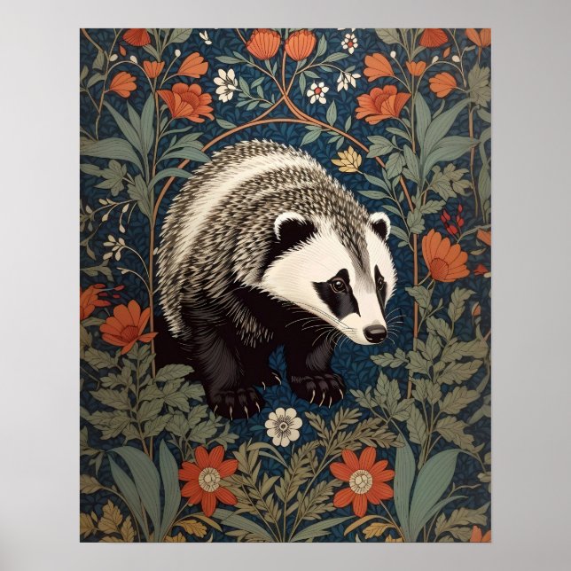 Woodland Badger William Morris Inspiriert Poster (Vorne)