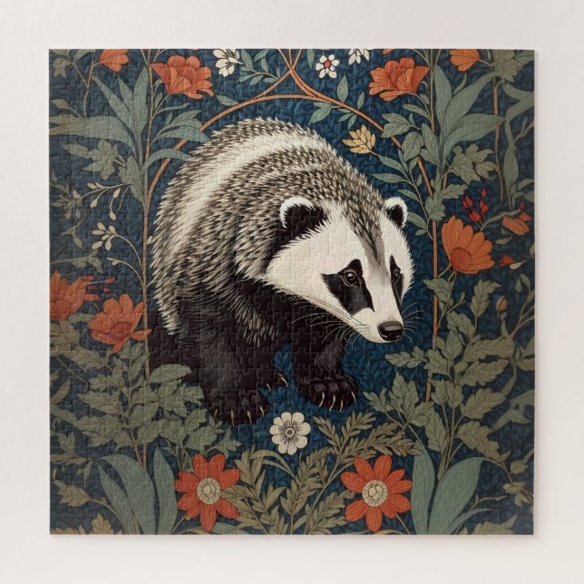 Woodland Badger William Morris Inspiriert Puzzle (Vertikal)