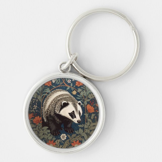 Woodland Badger William Morris Inspiriert Schlüsselanhänger (Vorne)