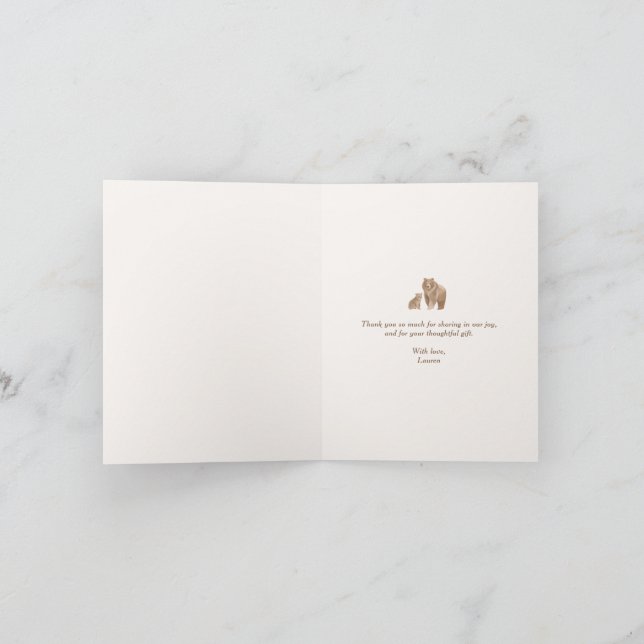 Woodland Bear Baby Dusche Dankeskarte (Innenseite)