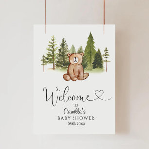 Woodland Bear Baby Dusche Willkommen Poster