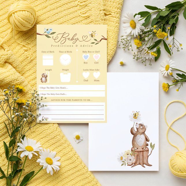 Woodland Bear Baby Predictions & Advice Game Card Einladung (Woodland Bear Baby Predictions & Advice Game Card)