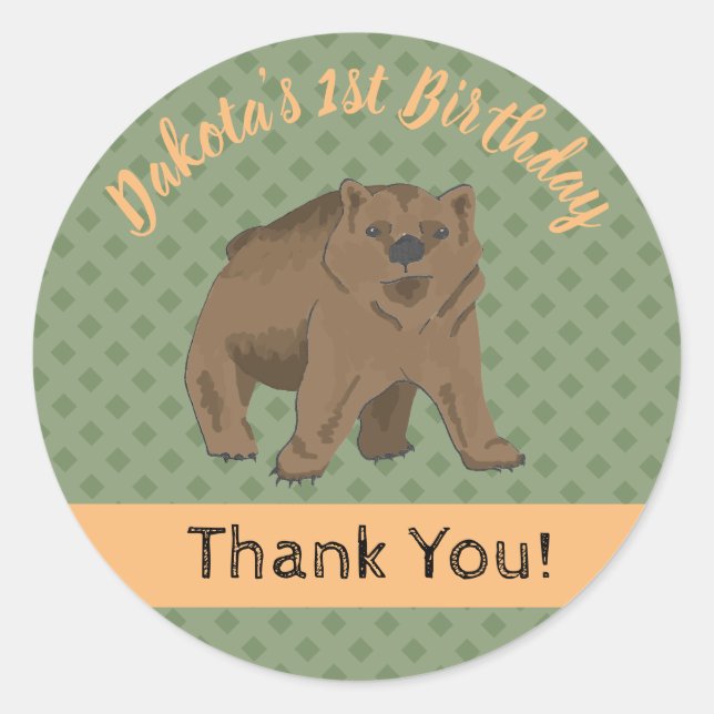 Woodland Bear Cube Danke Runder Aufkleber (Vorderseite)