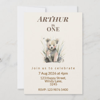 Woodland Bear First Birthday Invitation Einladung