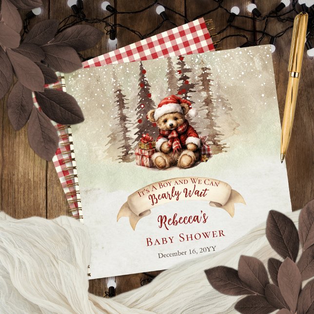 Woodland Bear Holiday Boy Baby Shower Guest Book Notizbuch ("It's A Boy and We Can Bearly Wait" Baby Shower rustic woodland Christmas Holiday Guest Book design)