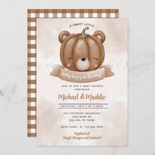 Woodland Bear Pumpkin Baby Dusche Einladung