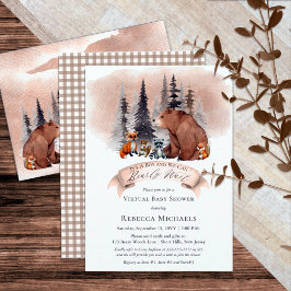 Woodland Bearly Wait Virtual Boy Baby Dusche Einladung