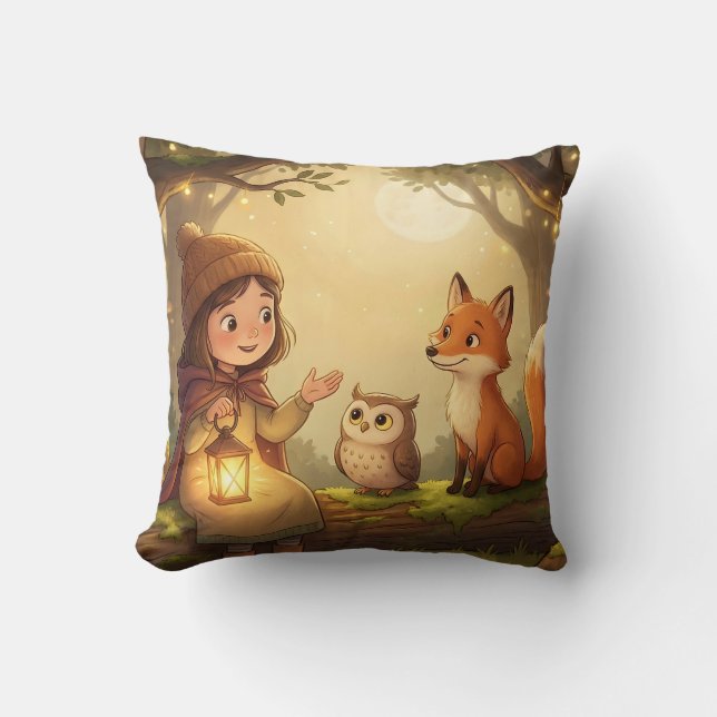 Woodland Bedtime Story Nursery Throw Pillow Kissen (Vorderseite)