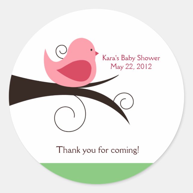 Woodland Birdie (Pink) Baby Shower Fevor Sticker (Vorderseite)