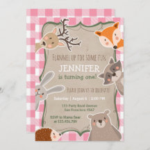 Woodland Birthday Einladung Lumberjack Girl Pink