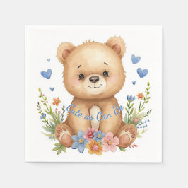 Woodland Birthday Watercolor Bear Blue Hearts Boy Serviette