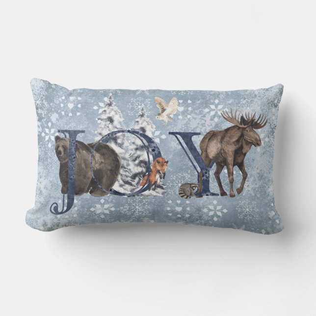 Woodland Blue Bear Moose JOY Snowflake Lendenkissen (Vorderseite)