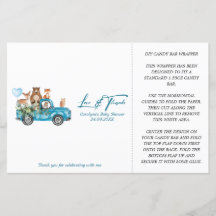 Woodland Blue Truck Baby Dusche Candy Bar Wrapper