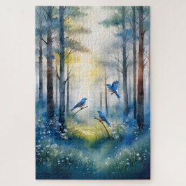 Woodland Bluebirds Scenic Forest Puzzle