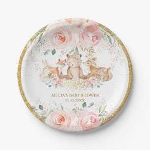 Woodland Blush Pink Bläschen Baby Dusche Geburtst Pappteller