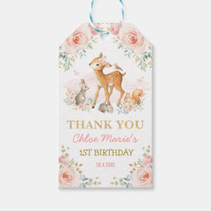 Woodland Blush Pink Gold Floral 1. Geburtstag Geschenkanhänger