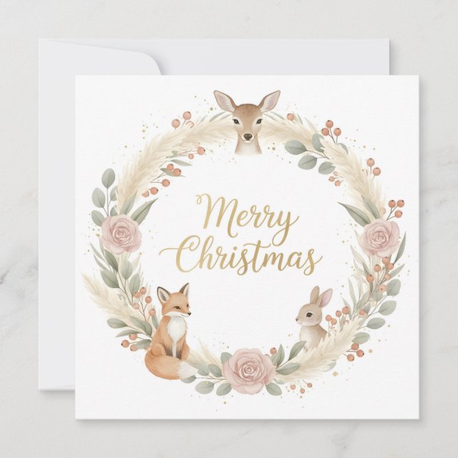 Woodland Boho Christmas Greeting Card Feiertagskarte (Vorderseite)