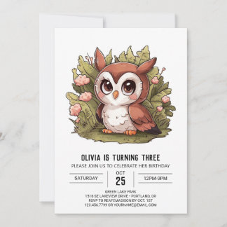 Woodland Boho Digital Owl Geburtstag Einladung