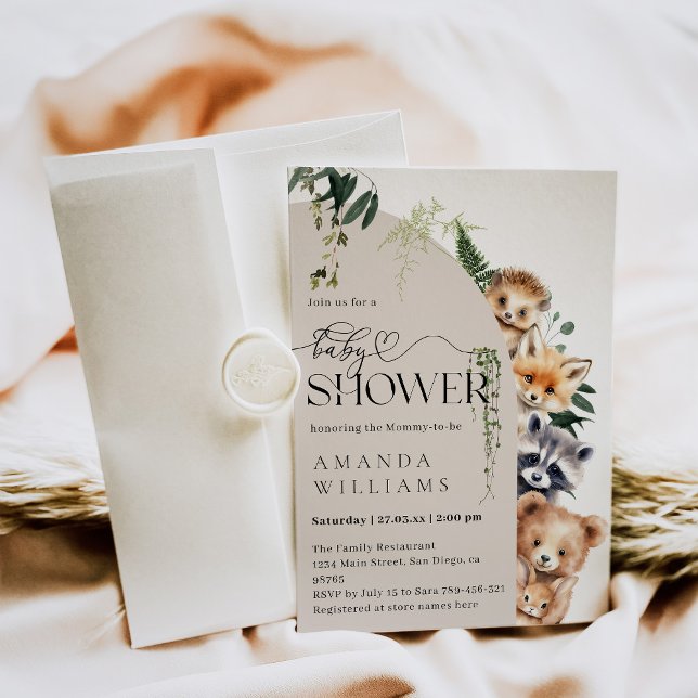 Woodland Boho Moderne neutrale Babydusche Einladung (Von Creator hochgeladen)