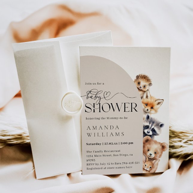 Woodland Boho Moderne neutrale Babydusche Einladung (Von Creator hochgeladen)