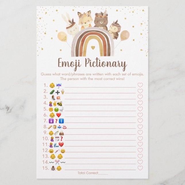 Woodland Boho Rainbow Emoji Pictionary Showspiel (Vorderseite)