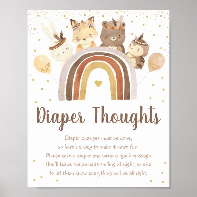 Woodland Boho Rainbow Gold Baby Diaper Gedanken Poster (Vorne)