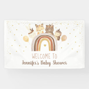 Woodland Boho Rainbow Gold Baby Dusche Banner