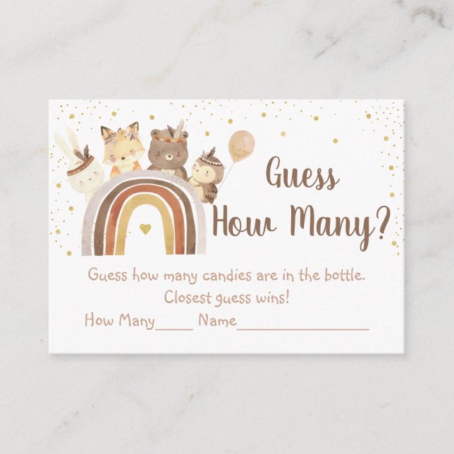 Woodland Boho Rainbow Guess Wie viele Spiel Begleitkarte (Vorderseite)