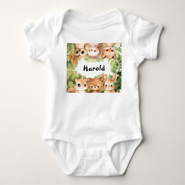 Woodland Boy Baby Dusche Strampler (Vorderseite)